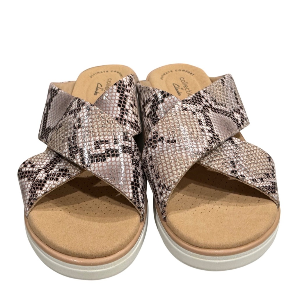 Clarks‎ Collection Jillian Gem Wedge Sandal Womens 6.5 Tan Snakeskin Comfort - Picture 5 of 14